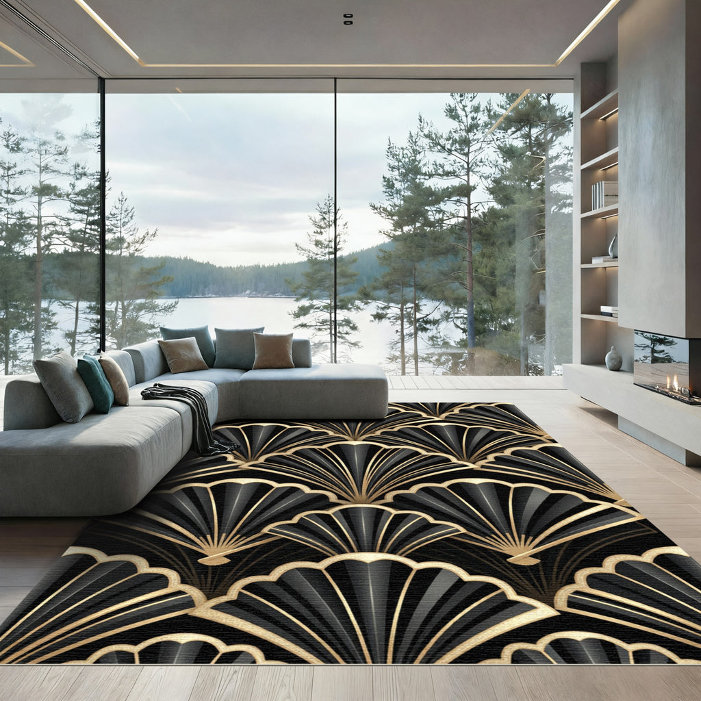 Art Deco Black Gold Fan Rug