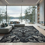 Elegant Charcoal Silver Acanthus Scroll Rug