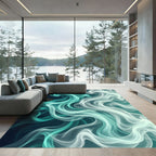 Teal White Ethereal Swirls Aura Rug