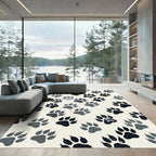 Minimalist Gray Animal Paw Tracks Rug