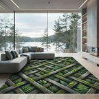 Mossy Forest Lattice with Fern Leaves Rug