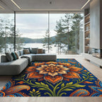 Vibrant Orange Floral Paisley Medallion Rug