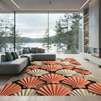 Coral and Cream Scalloped Shell Tiles Rug