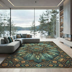 Arched Peacock Feather Gold Floral Medallion Rug