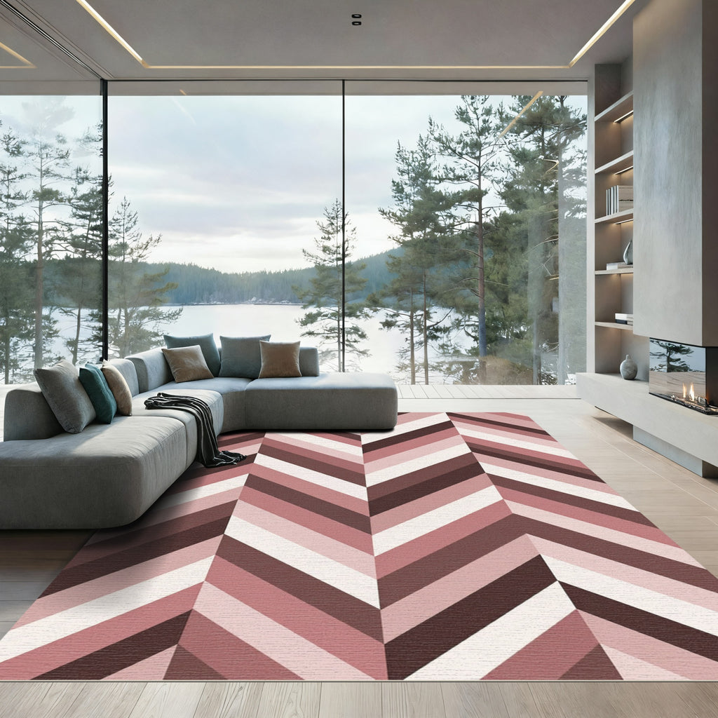 Blush and Cocoa Herringbone Chevron Rug