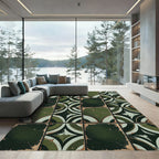 Midcentury Forest Green Geometric Arc Tile Rug