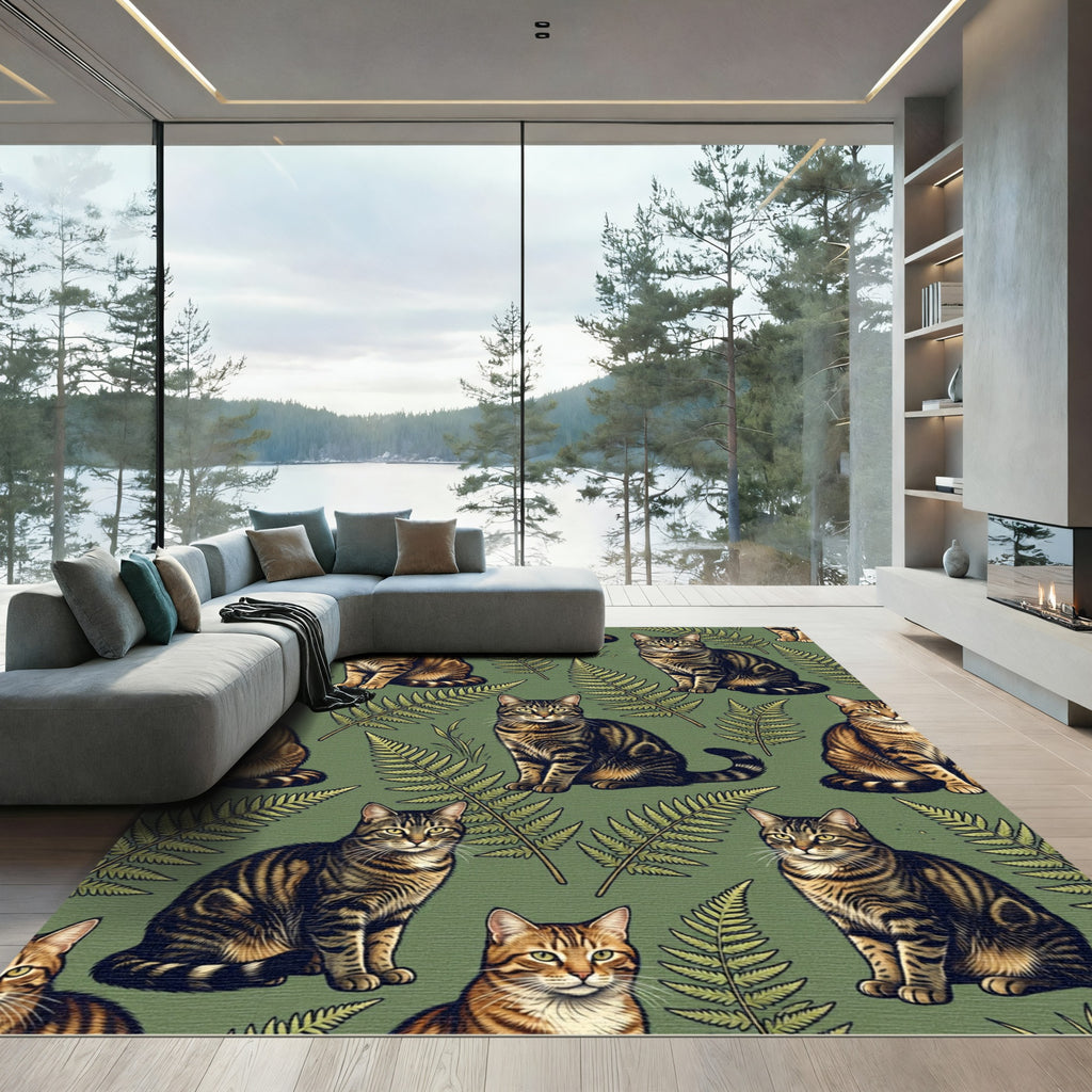 Tabby Cats Fern Garden Pattern Rug