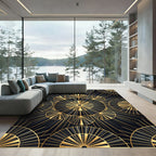 Art Deco Golden Fan Geometric Black Rug