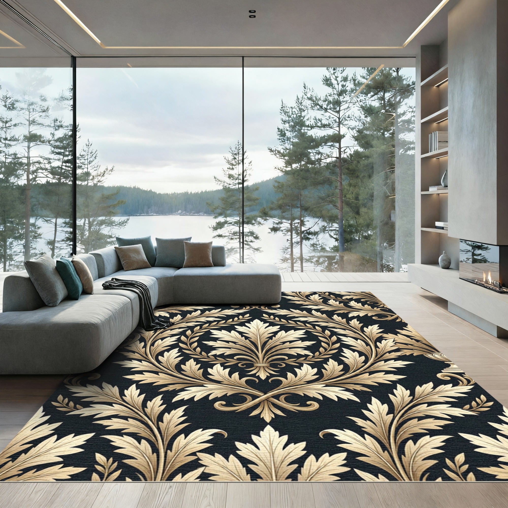 Classic Gold Acanthus Leaf Scroll Rug