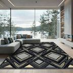 Sophisticated Charcoal Gold Geometric Diamond Rug