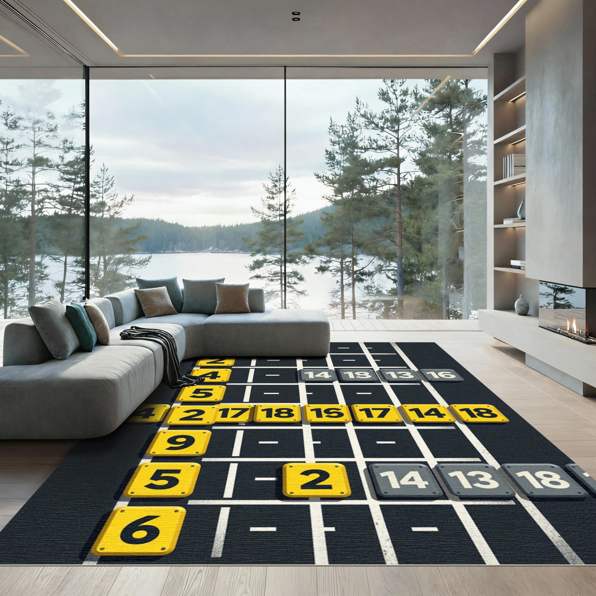 Grid Numbered Abstract Geometric Dark Rug