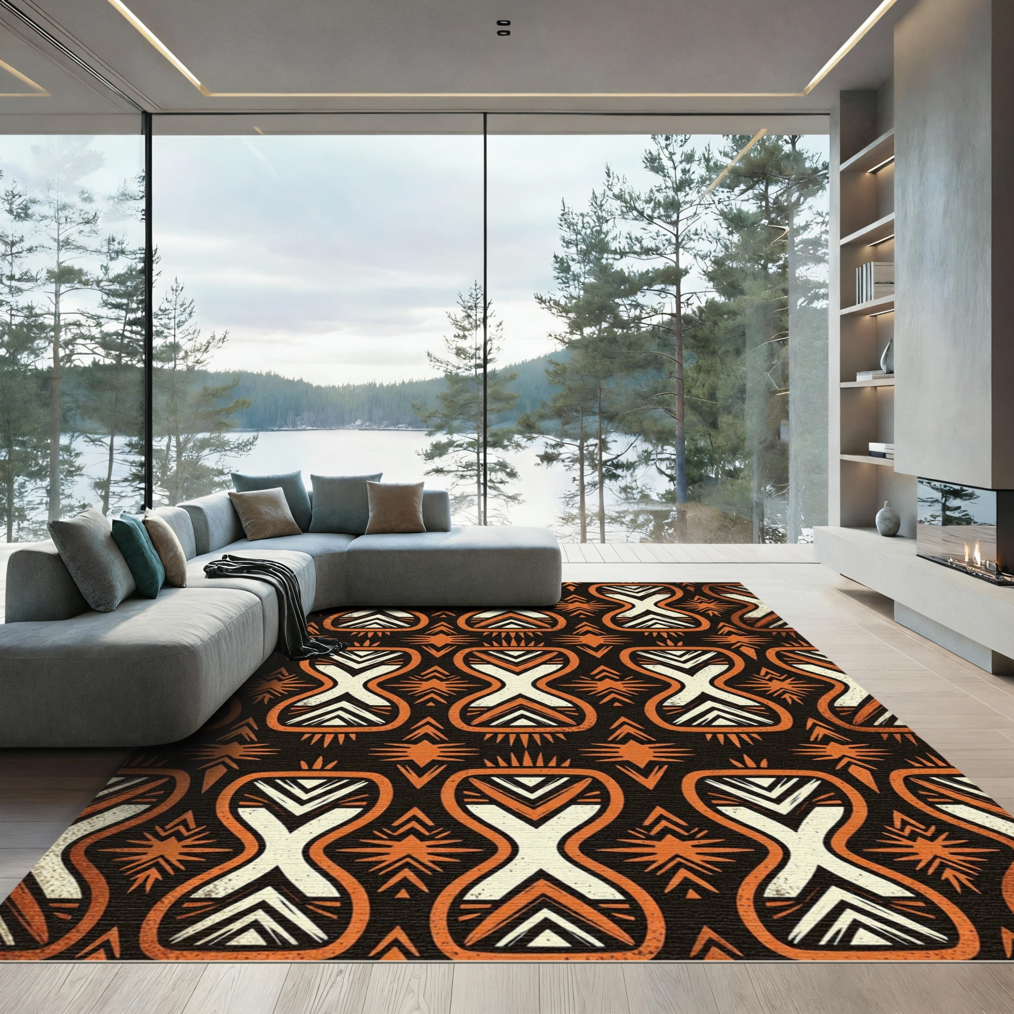 Geometric Terracotta Tribal Hourglass Earthy Rug