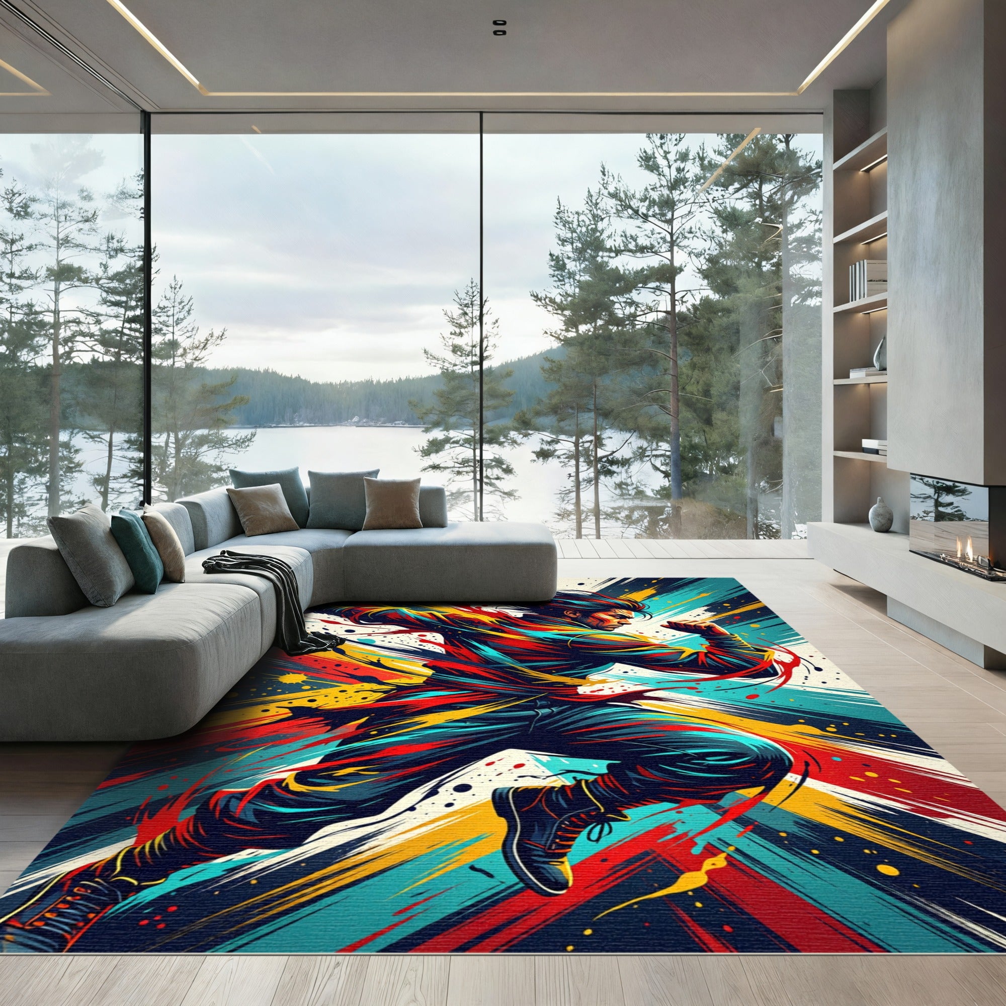 Dynamic Action Comic Man Abstract Art Rug
