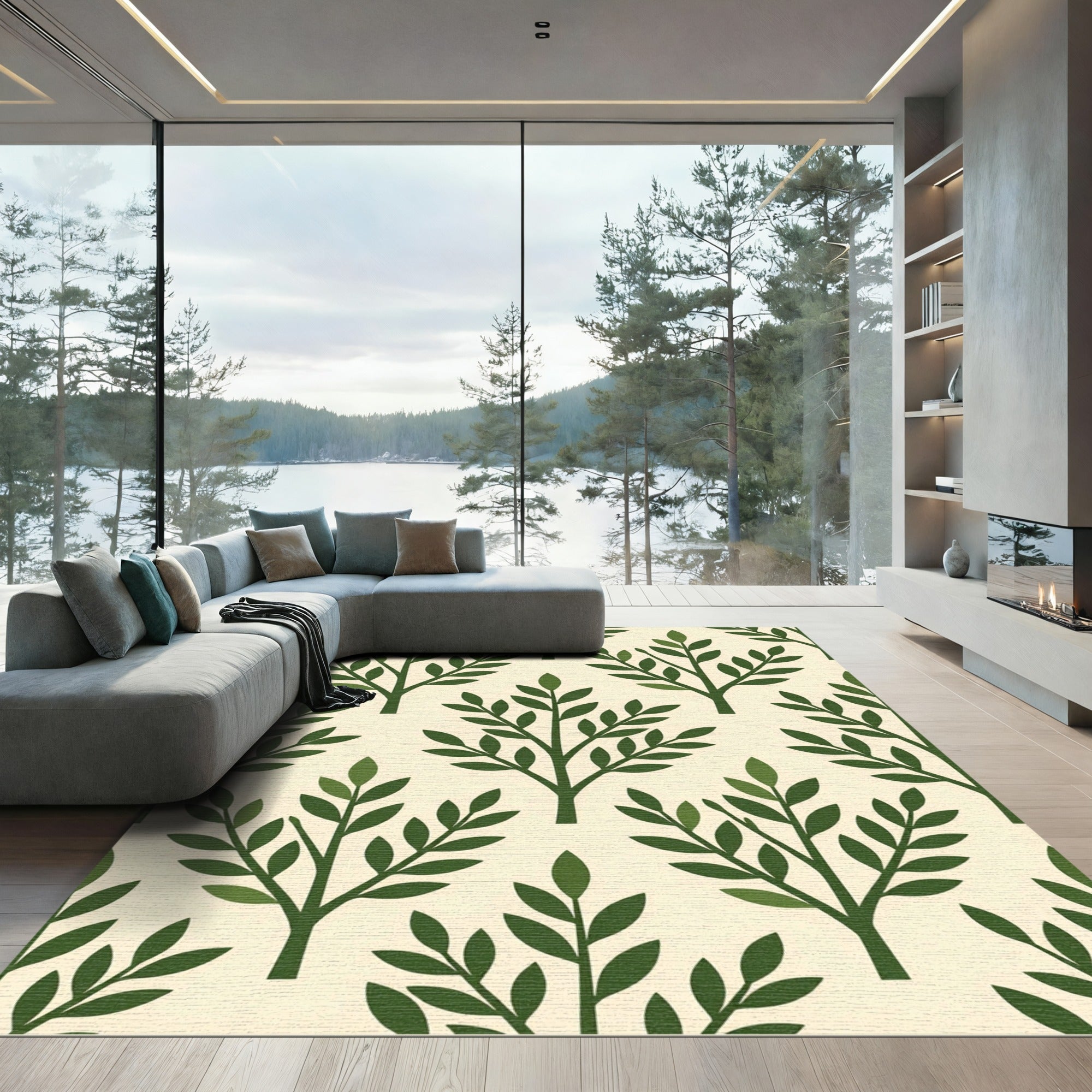 Green Branch Folk Art Rug