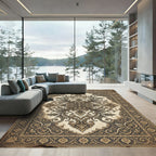 Antique Sepia Floral Scroll Medallion Rug