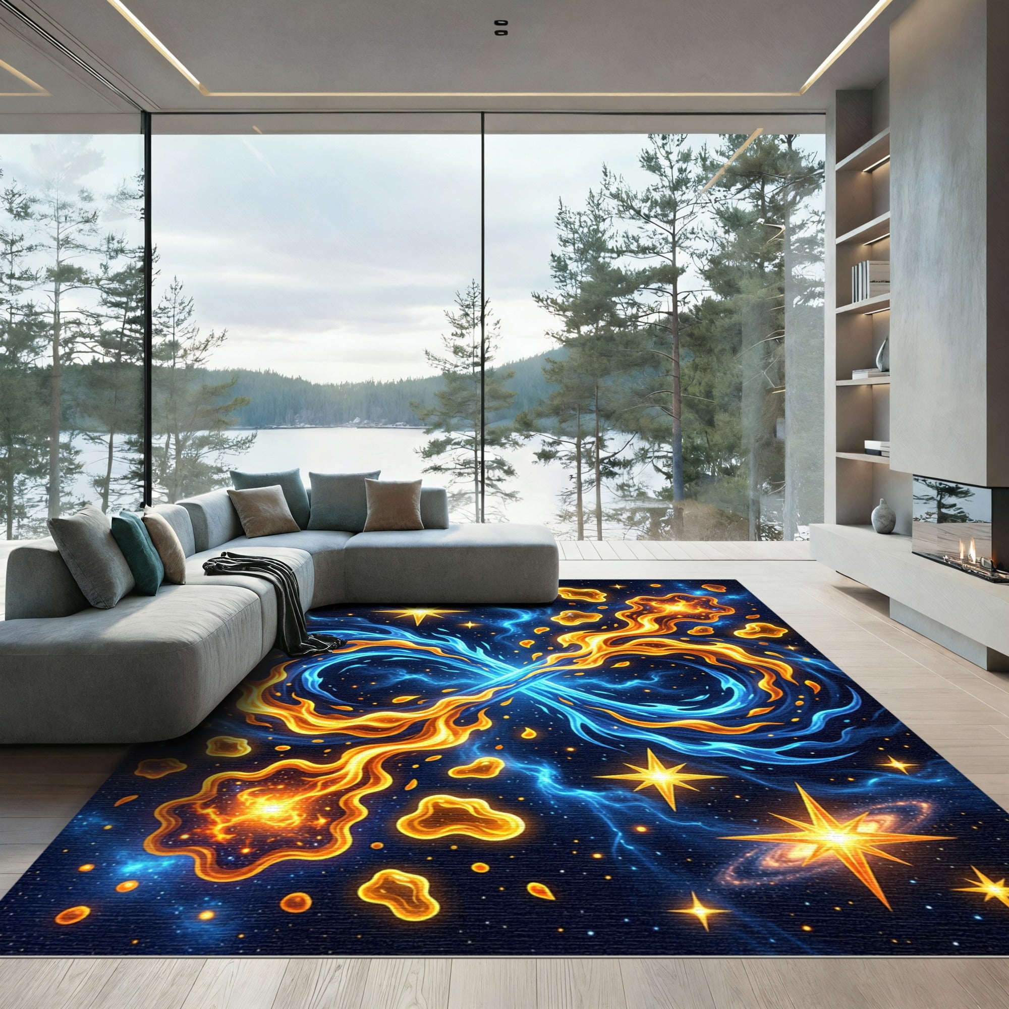 Cosmic Infinity Fire and Ice Galaxy Rug