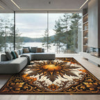 Gilded Sunburst Leaf Ornate Medallion Rug