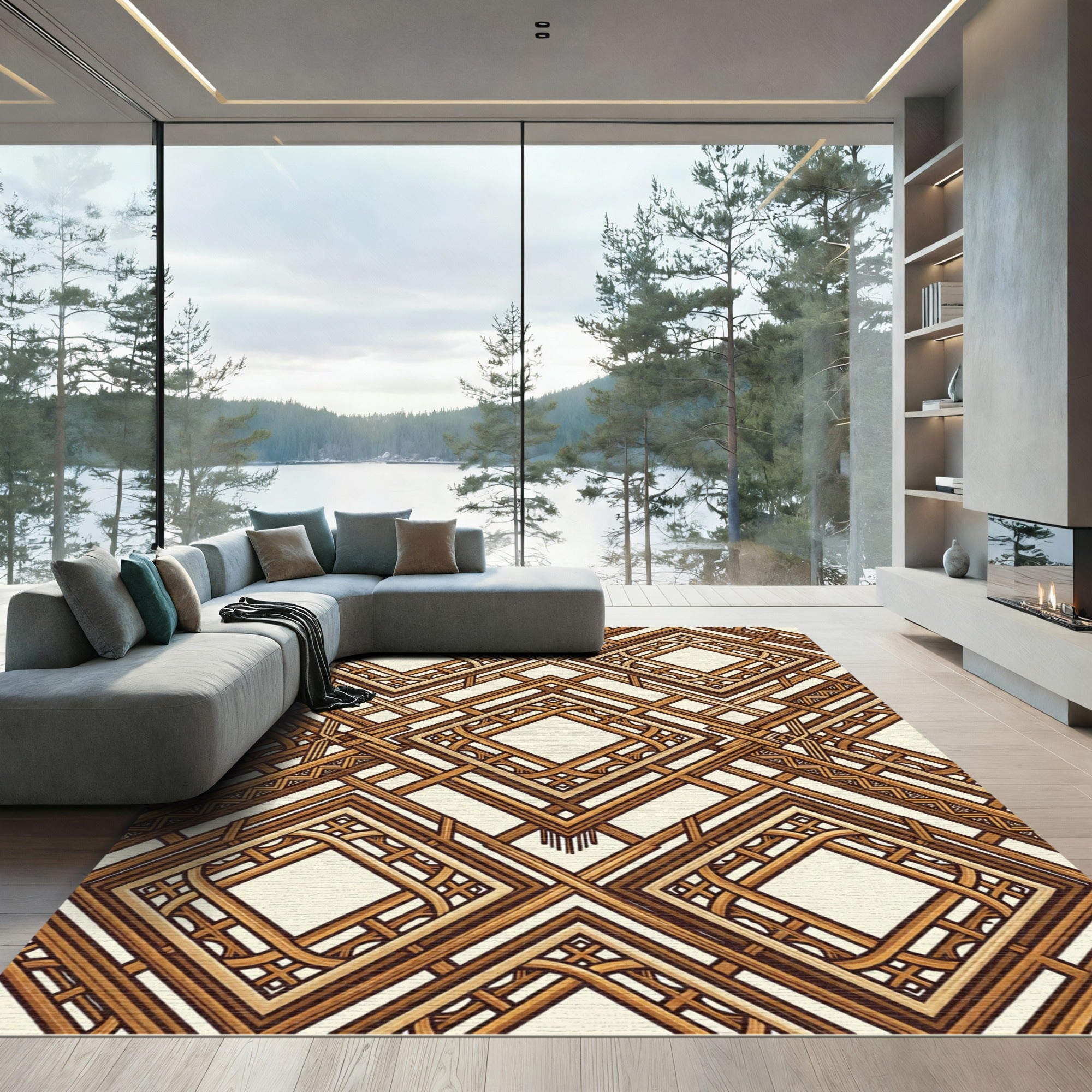 Art Deco Wood Diamond Lattice Rug