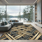 Interlocking Gold and Charcoal Geometric Lines Rug