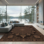 Elegant Bronze Floral Medallion Scroll Rug