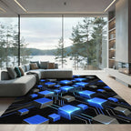 Luminous Blue Isometric Circuit Grid Rug