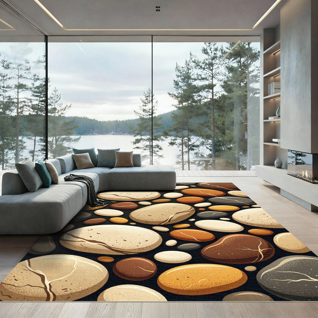 Earthy Tones Polished River Stone Rug