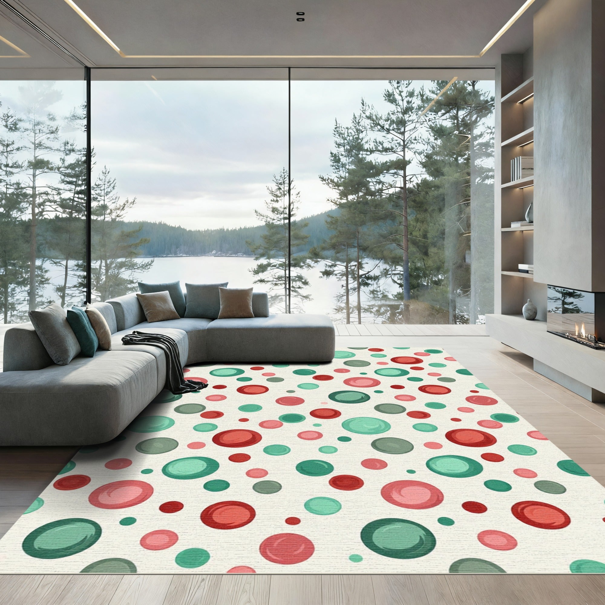 Festive Red Teal Dot Scatter Rug
