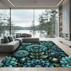 Teal Botanical Dhalia Blooms Rug