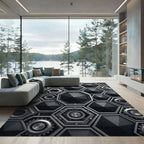Monochrome Industrial Metallic Hexagonal Structure Rug