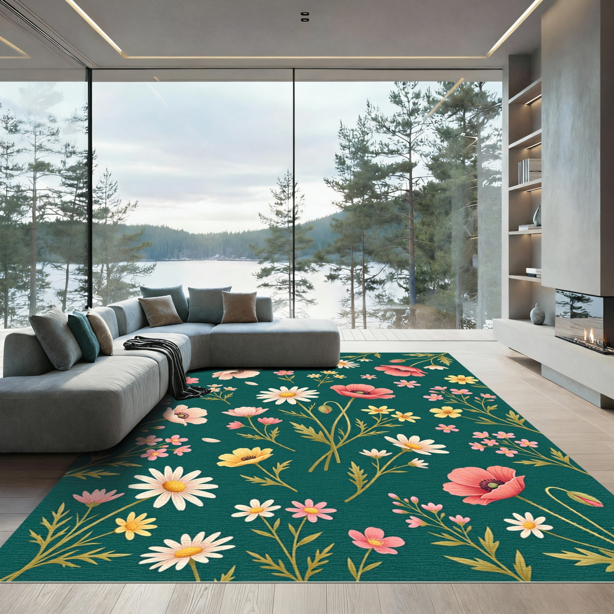 Coral Pink Daisy Botanic Garden Rug