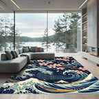 Japanese Cherry Blossom Great Wave Art Rug