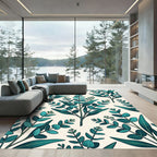 Lush Teal Eucalyptus Leaf Botanical Rug