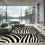 Abstract Zebra Print Black Cream Stripes Rug