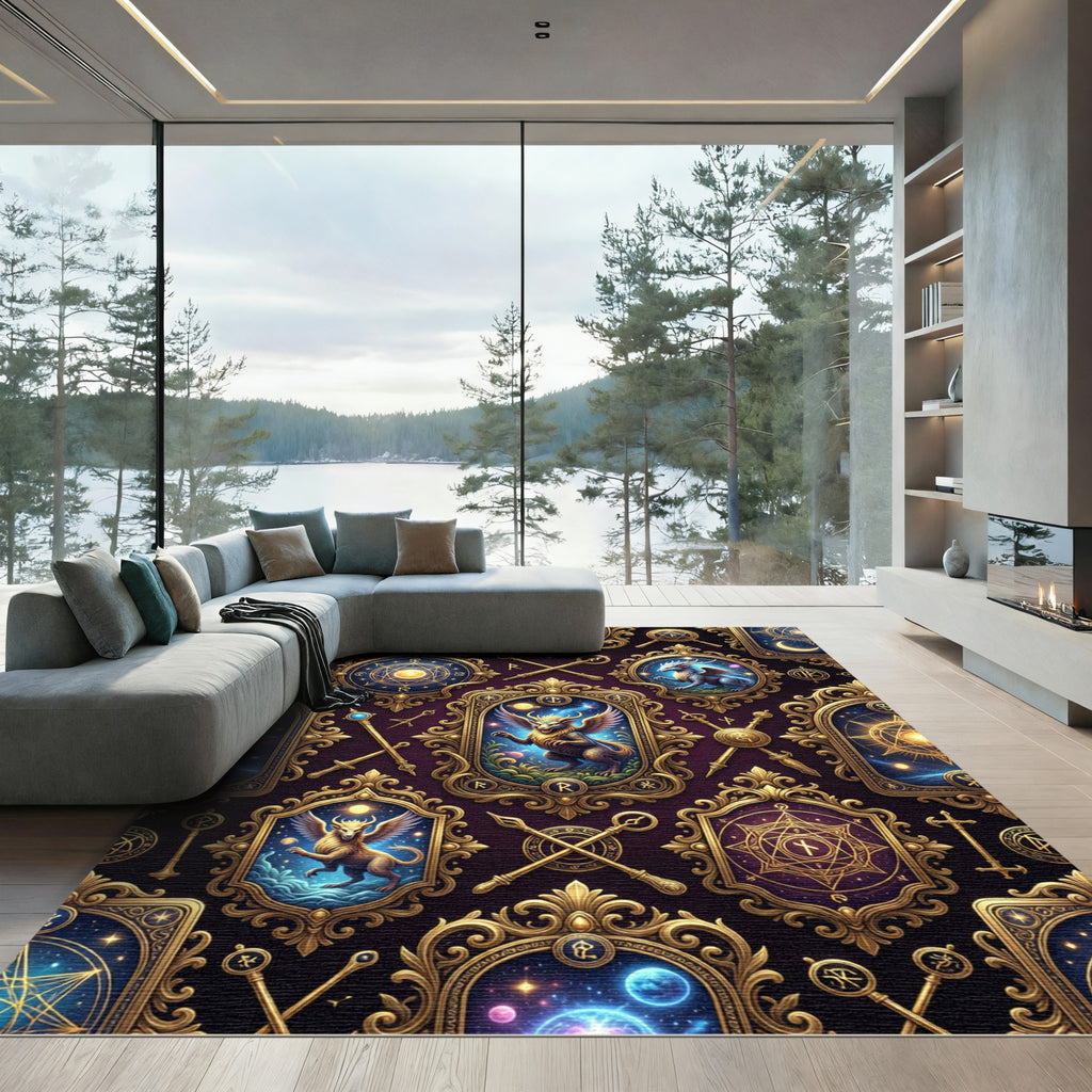 Celestial Gold Mythical Creature Astrology Rug