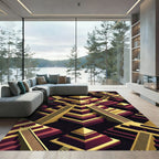 Golden Geometric Pyramid Step Art Rug