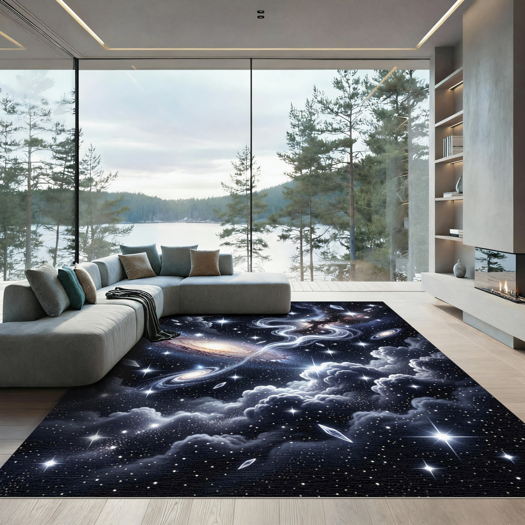 Cosmic Nebula Swirl Starry Night Rug