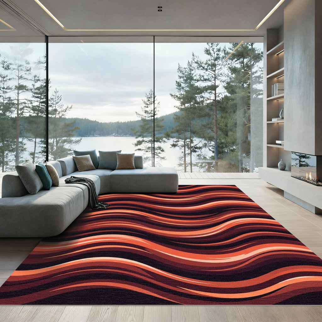 Warm Terracotta Abstract Wavy Lines Rug
