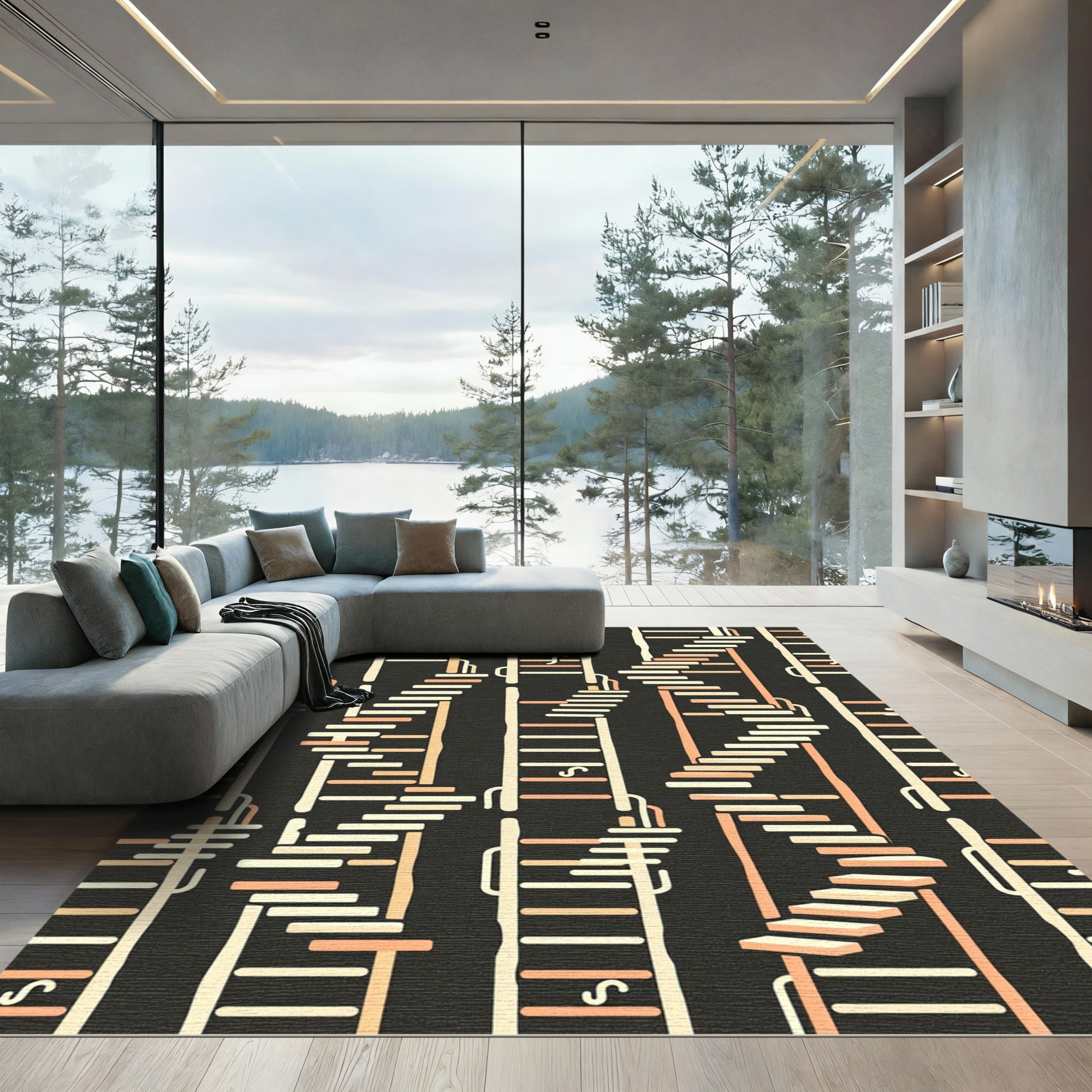 Off-White Peach Staircase Arrangement Rug