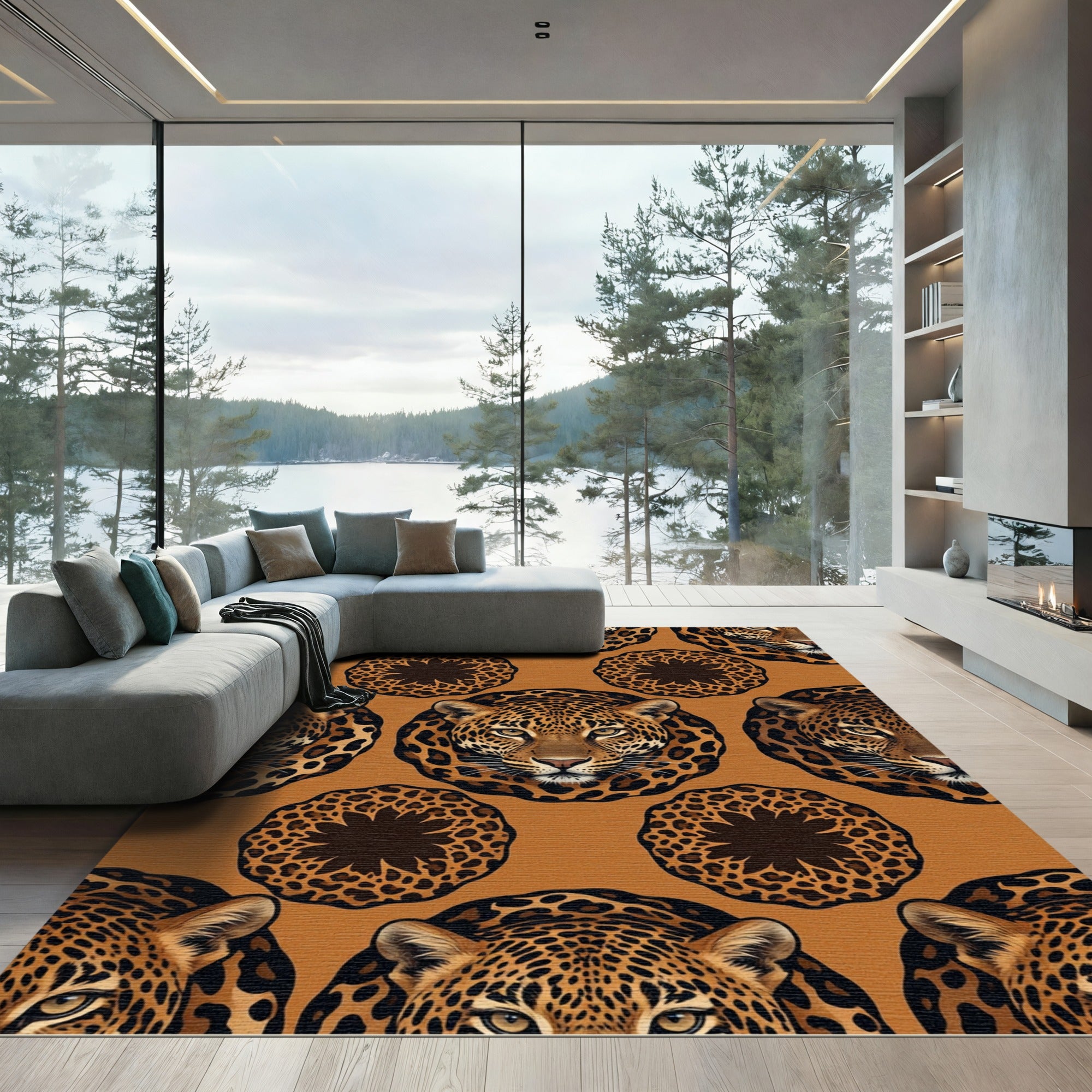 Bold Leopard Roar Faux Fur Rug
