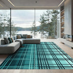Deep Teal Plaid Gradient Grid Rug