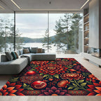 Crimson Red Floral Pomegranate Mandala Rug