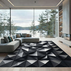 Monochrome Metallic 3D Geometric Facet Rug