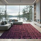 Modern Blush Rose Woven Basket Grid Rug