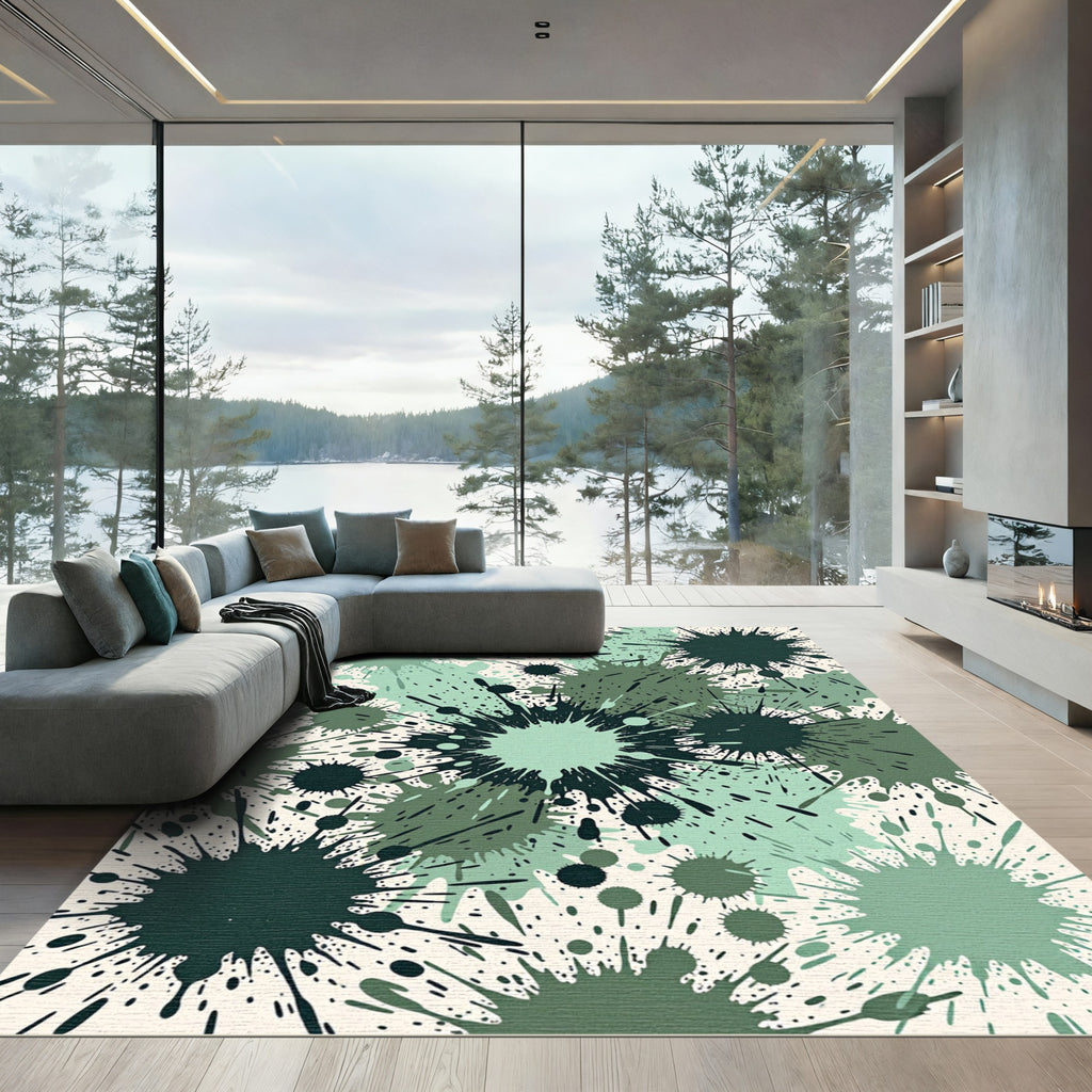 Green Splatter Burst Abstract Rug