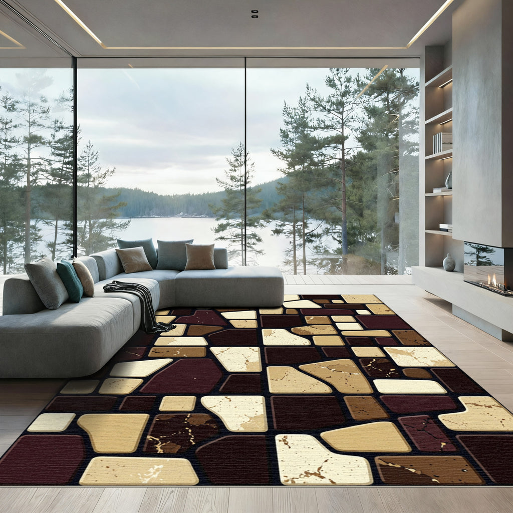 Earthy Stone Mosaic Irregular Shapes Rug