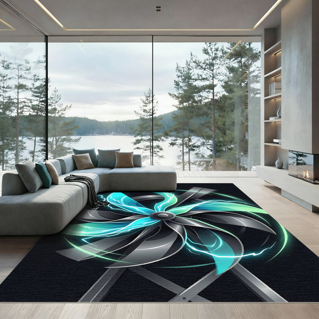 Electric Blue Radiant Turbine Energy Rug