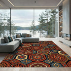Tribal Hexagon Geometric Terracotta Ochre Art Rug