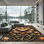 Ornate Golden Lotus Botanical Art Rug