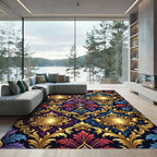 Regal Gold Damask Navy Scroll Foliage Rug