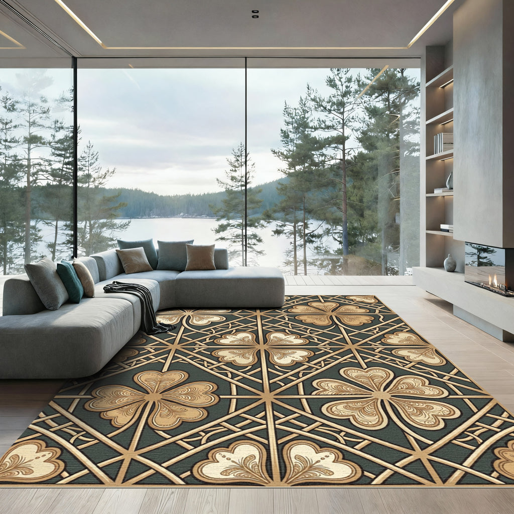 Art Deco Gold Clover Lattice Rug